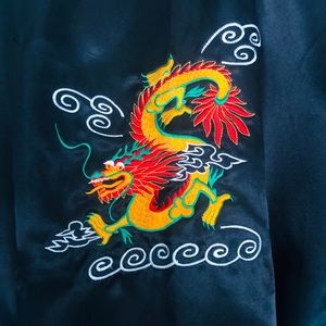 Traditional Satin Kimono 🐉 with Embroidered Dragon